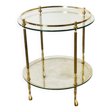 Chariot de bar rond en laiton et verre italien moderne du milieu du siècle des années 1970, Italie.