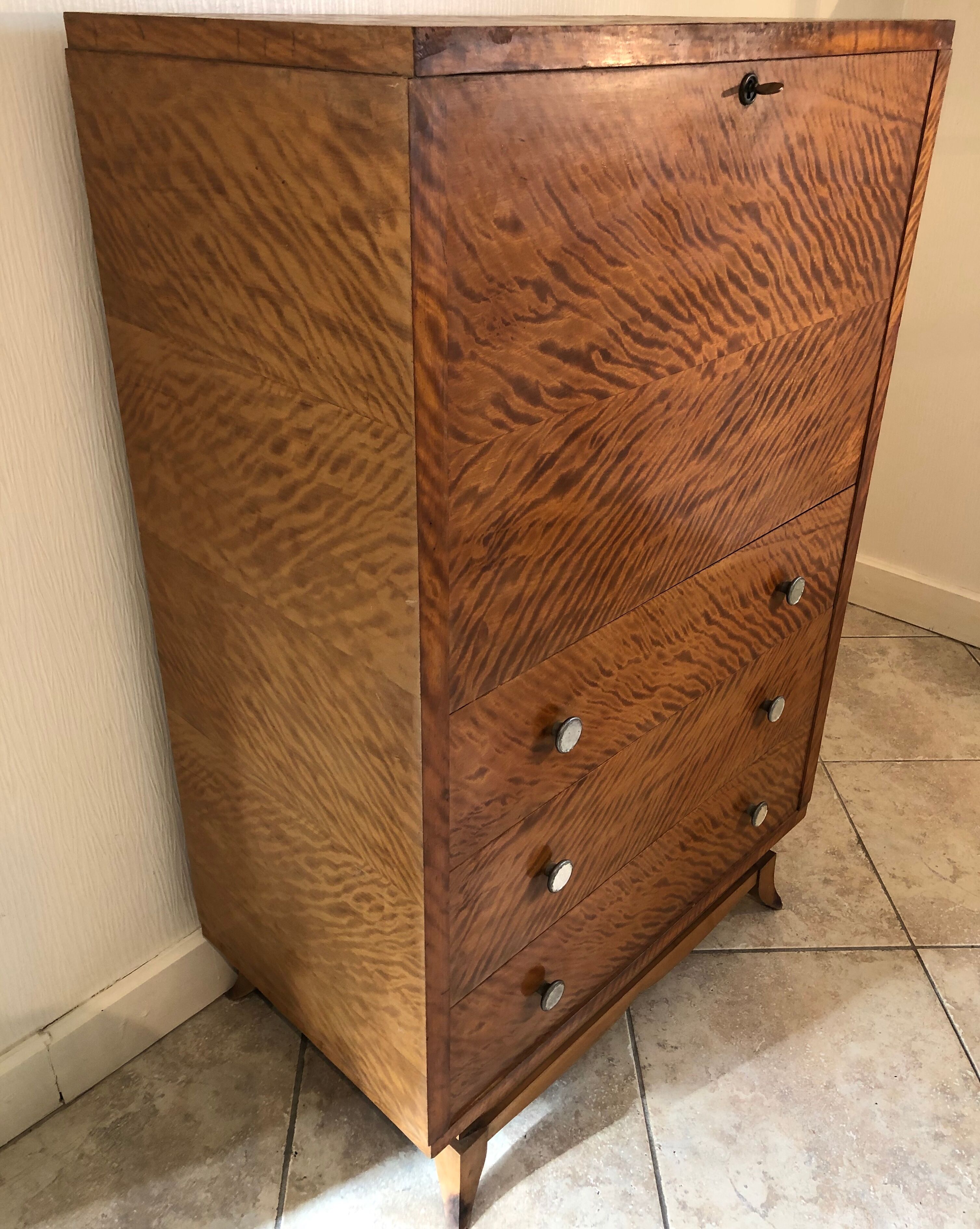 Storage unit art deco style in burled satinwood