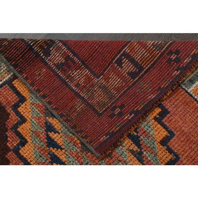 1970s Vintage Turkish Handmade Wool & Cotton Orange Runner Rug 80x356