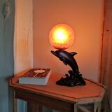 Dolphin night light globe orange glass paste