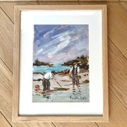 Fishing on foot in Saint Lunaire, gouache on crying signed Fanch Lel