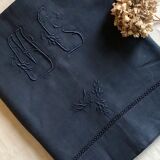 Drap ancien en pur lin lavé teinté en bleu nocturne
