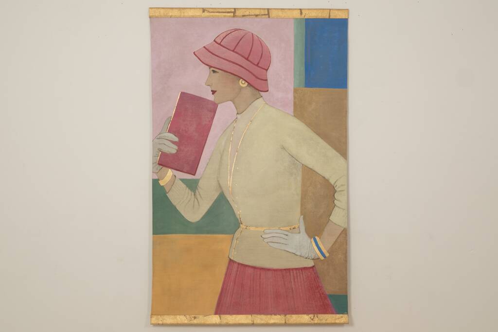 Painted canvas depicting a woman from the 1950s. Contemporary work.