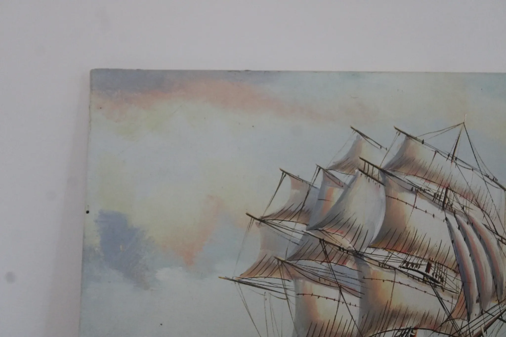 Marine painting on canvas – Large sailing ship at sea – 40 × 30 cm