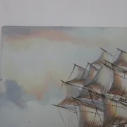 Marine painting on canvas – Large sailing ship at sea – 40 × 30 cm