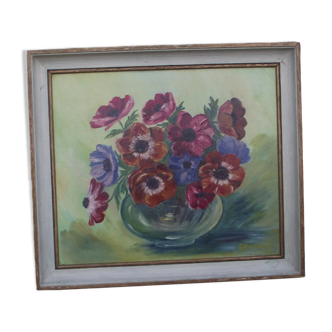 Oil on cato canvas bouquet anemones