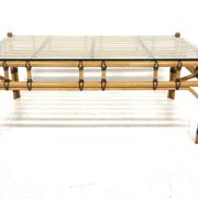 Scandinavian coffee table in glass and rattan, Sweden, 1970
