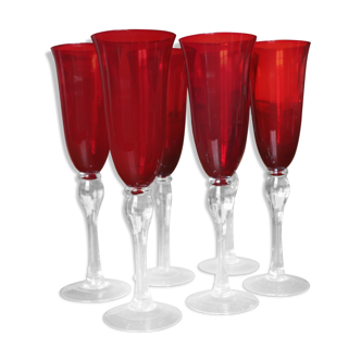 Red glass flutes