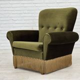 1970s, Danish lounge chair, high, furniture velour, ash wood legs.