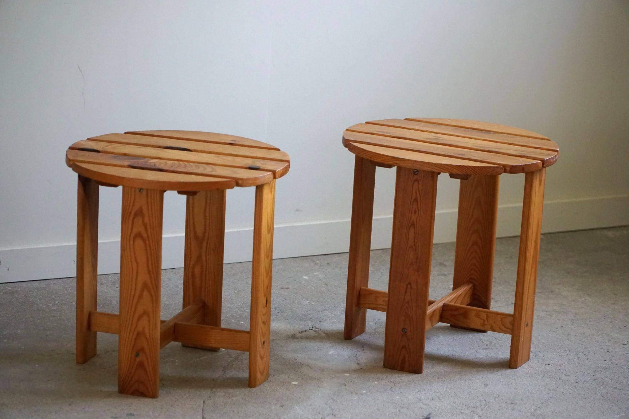 Pair of pine stools by a Swedish cabinetmaker, mid-century, 1960s.