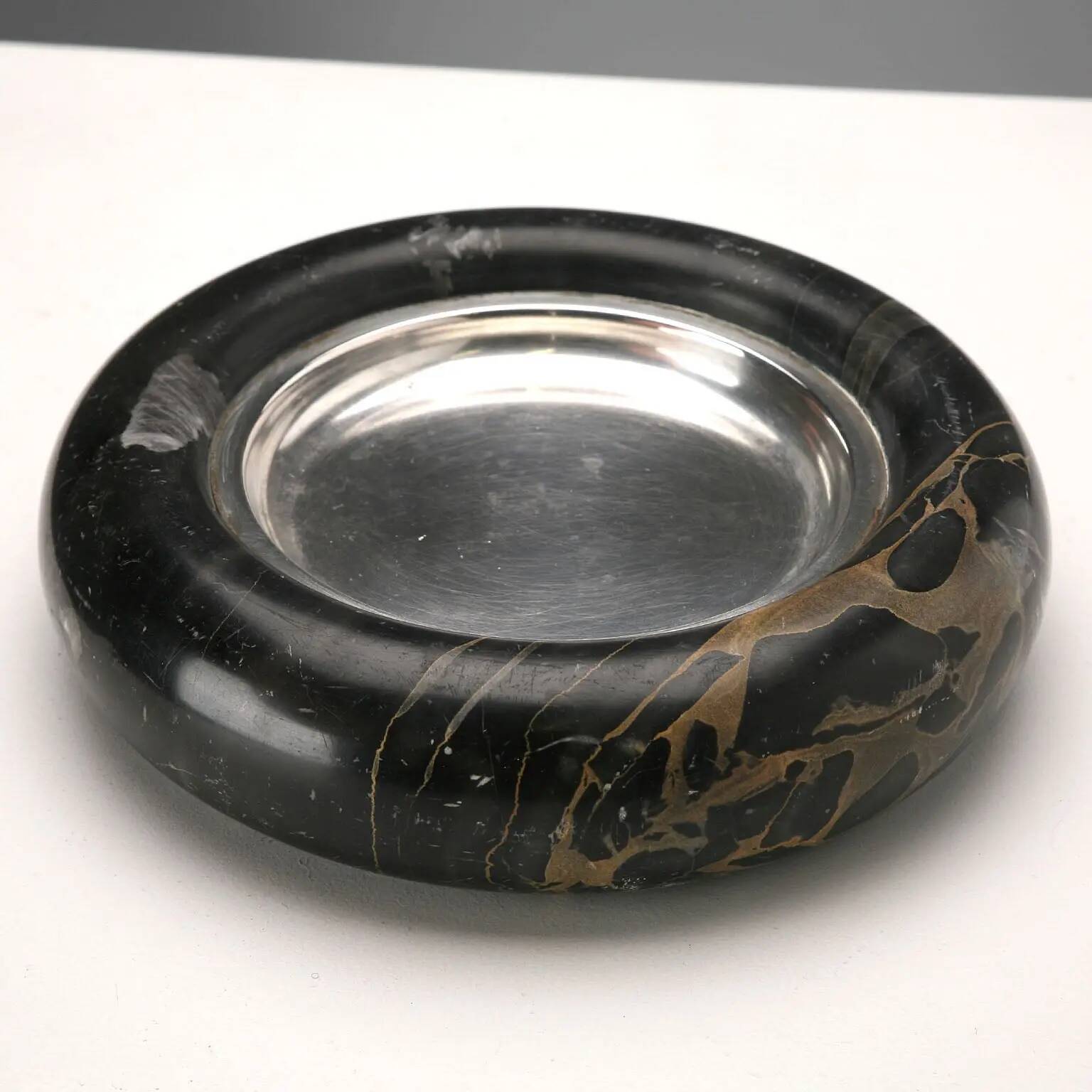 Vintage black and silver marble catchall, Italy, 1970s
