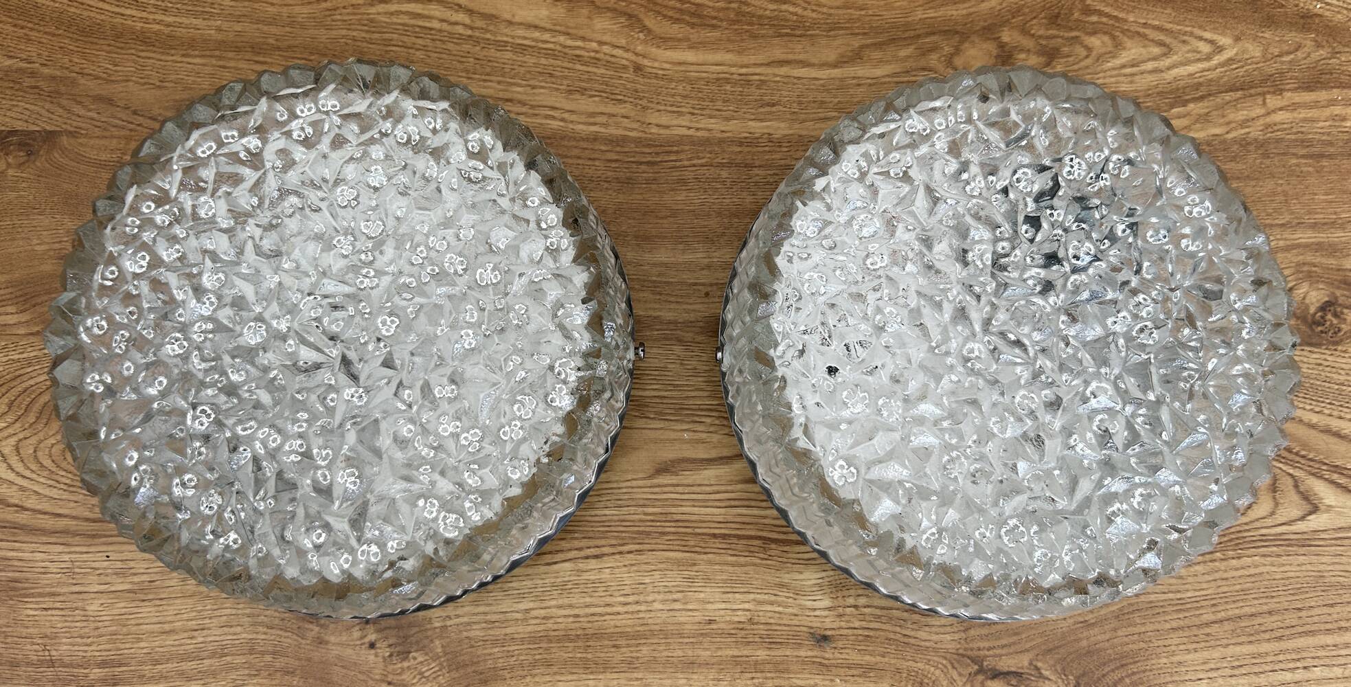 Pair of round Holophane ceiling lights, vintage, DR 60, 70s