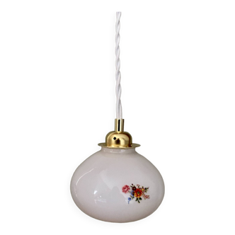 Vintage globe pendant light in white opaline