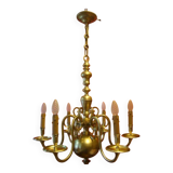 Dutch chandelier in solid bronze with 6 light arms, early 20th century.