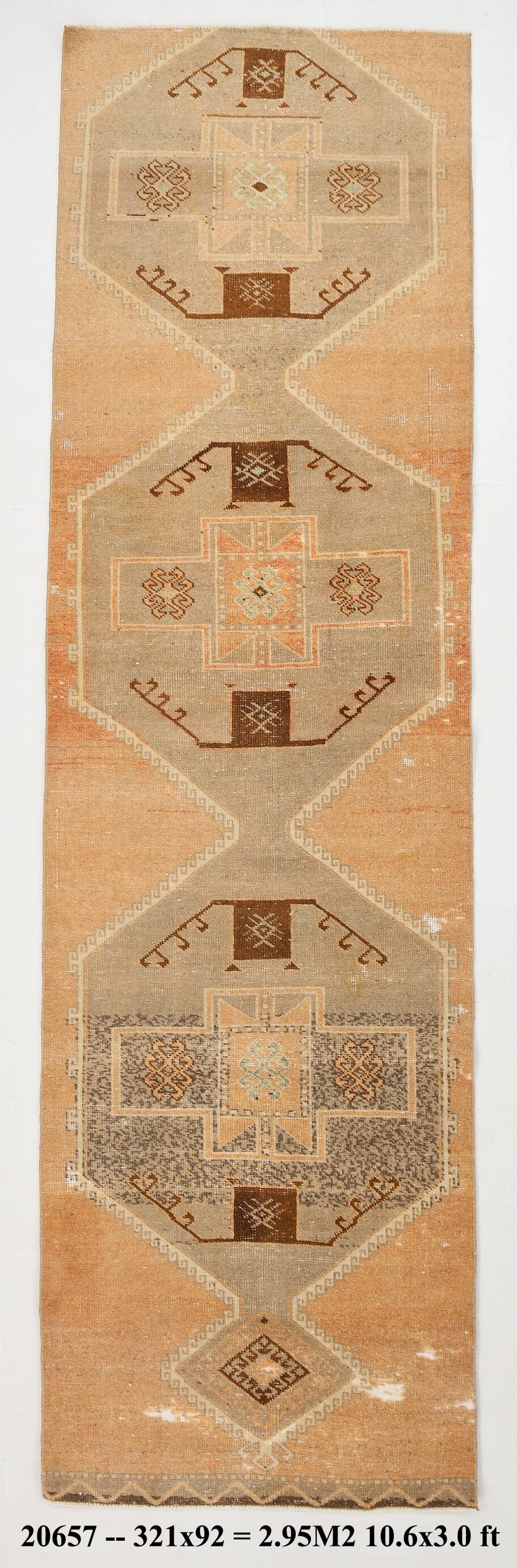 Tapis de couloir vintage taupe, 92 x 321 cm