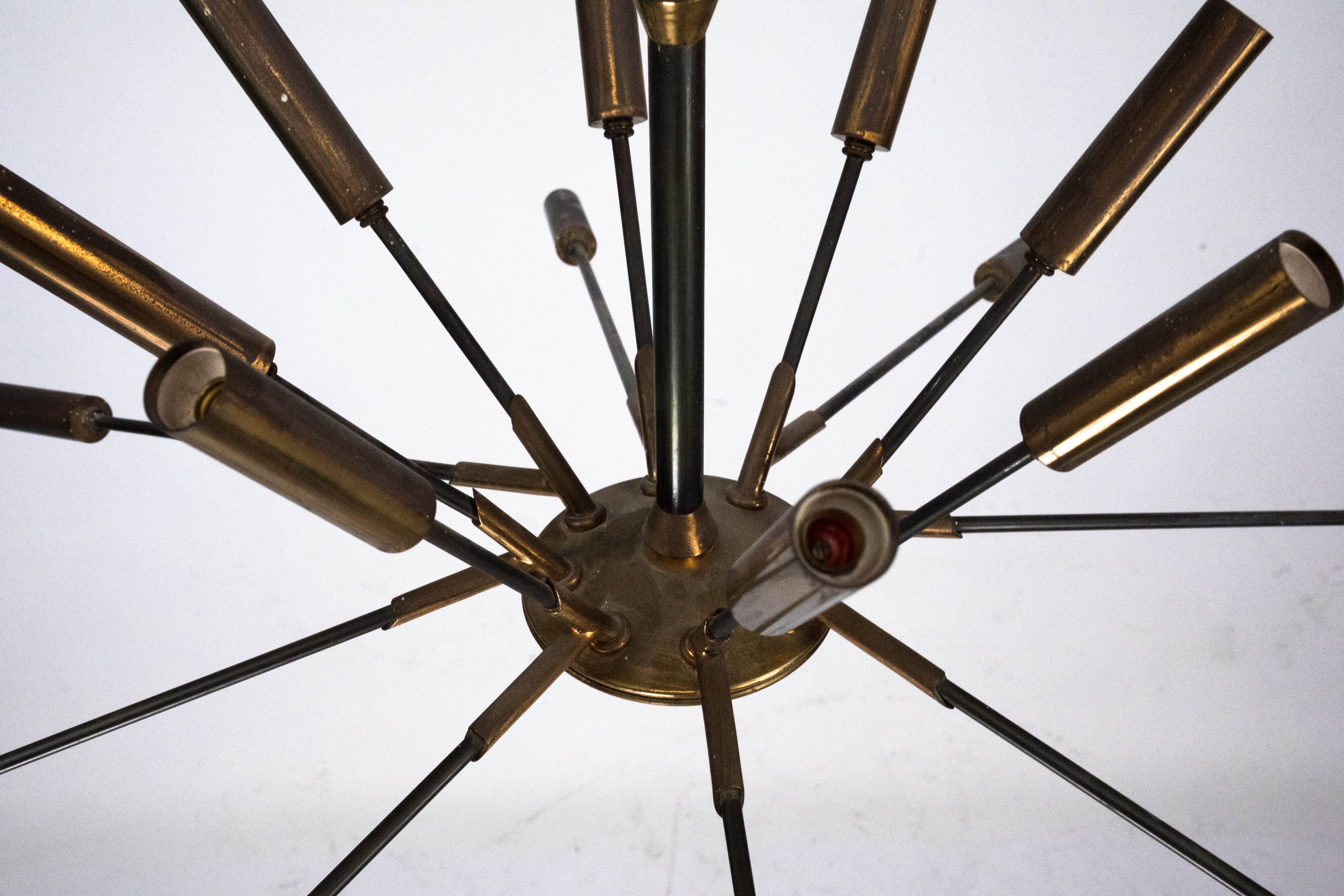 Rare Stilnovo 16-Arm Brass Sputnik Chandelier – 92 cm Diameter – Italy, 195