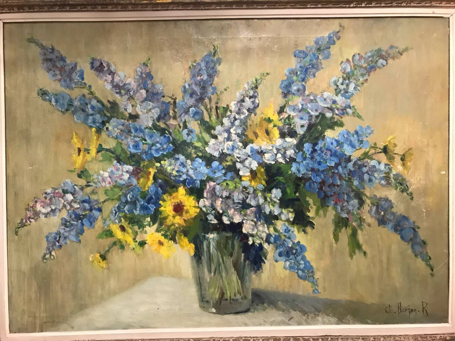 Large Painting, Oil On Canvas, Bouquet Of Flowers, Signed Barjan