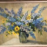 Large Painting, Oil On Canvas, Bouquet Of Flowers, Signed Barjan
