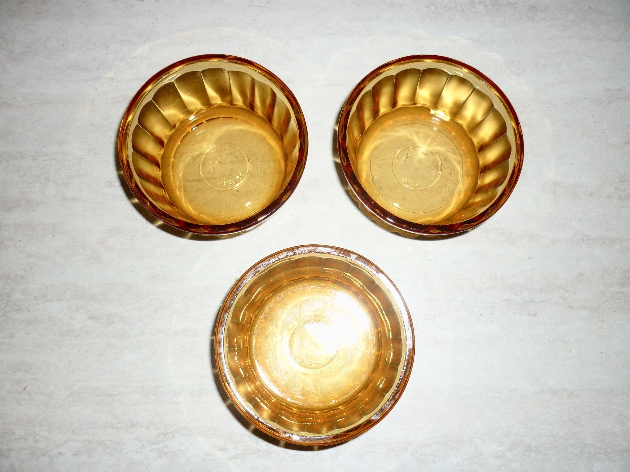 3 vintage Vereco amber glass ramekins