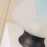 Murano Glass Shell Table Lamp in White with Blue Accent – Italian 1980s Vintage Space Age Design