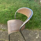 Chair in beige velvet and chrome, curved shape, vintage 1950