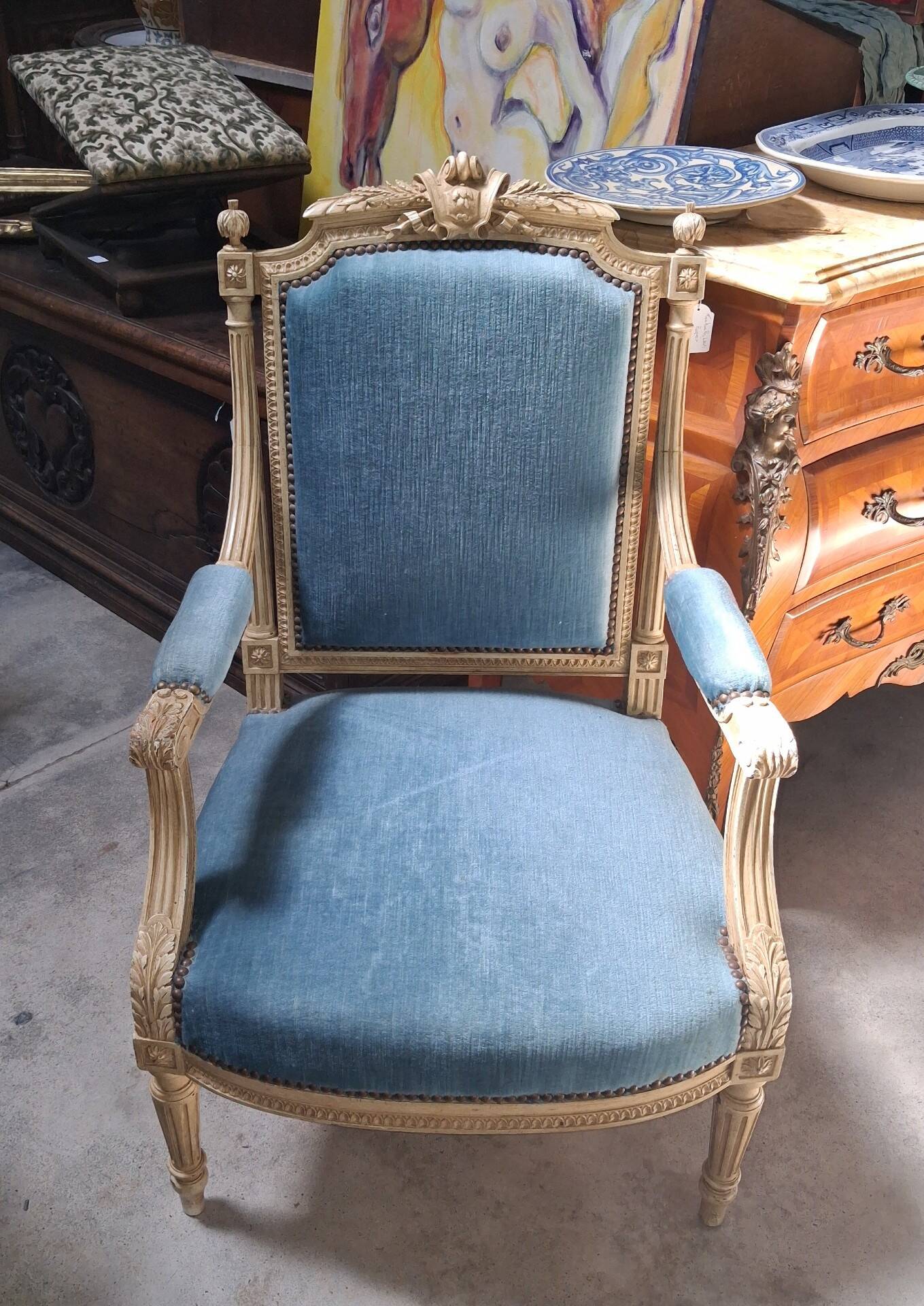 Louis XVI style armchair in lacquered wood