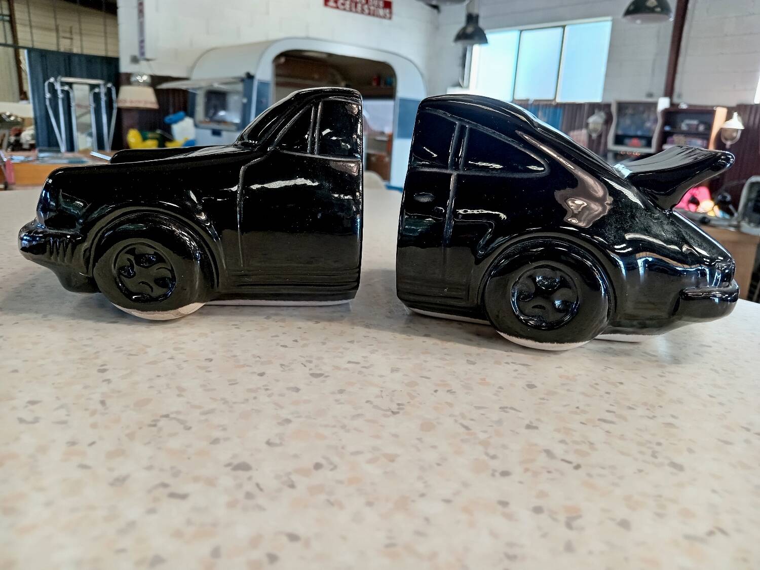 Pair of Porsche 911 earthenware bookends