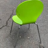 Fluorescent green Scandinavian chair in curved wood and steel