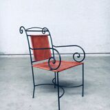 Wrought Iron and Leather Swirl Dining Chairs, Spain, 1960s, Set of 6