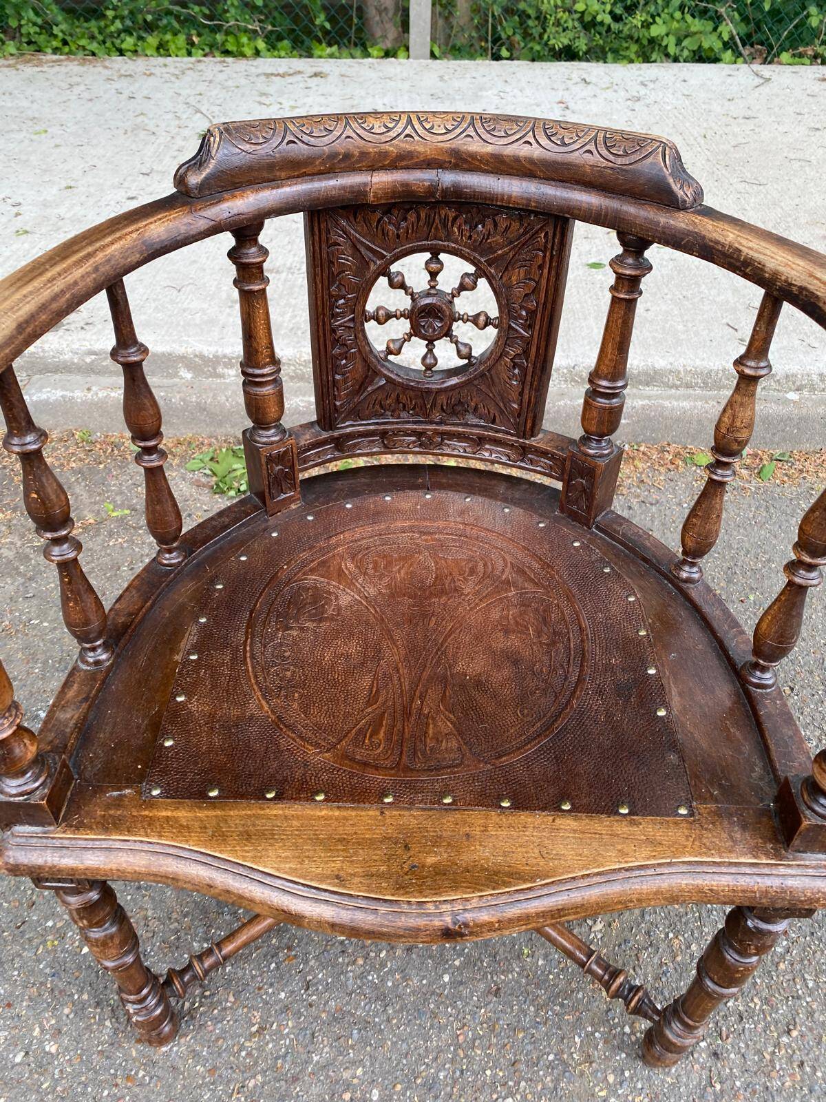 18th century Breton office chair in solid curved and carved wood