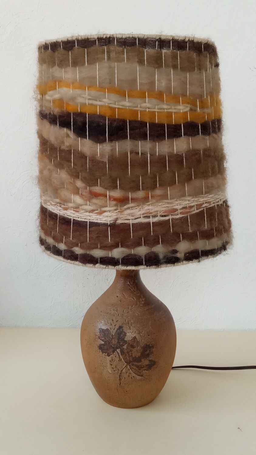 Sandstone lamp, wool lampshade, 50s/60s