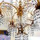 Chandelier crystal of Murano pagoda 1970 gold metal frame