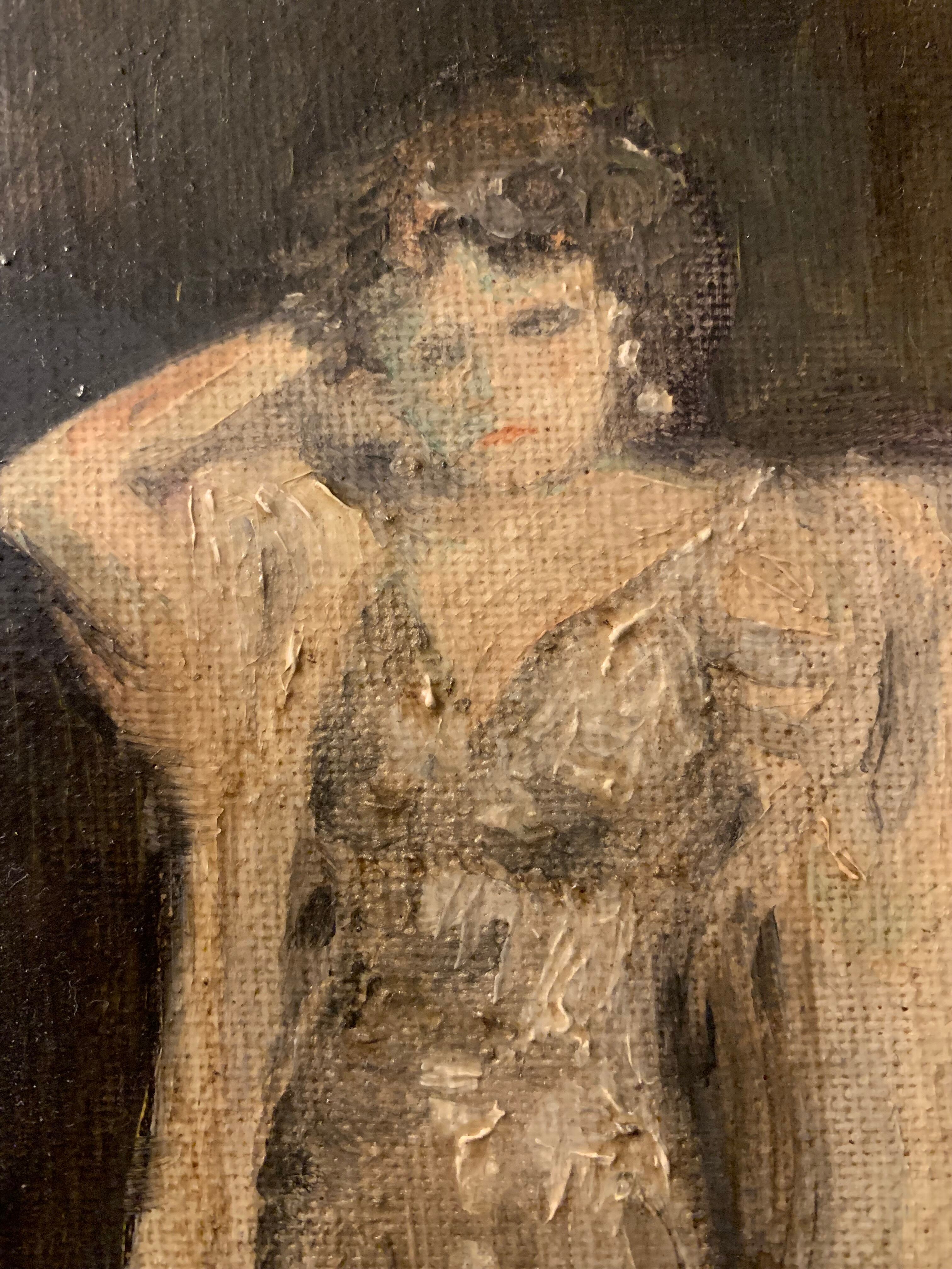 Oil on canvas signed female portrait the belle époque