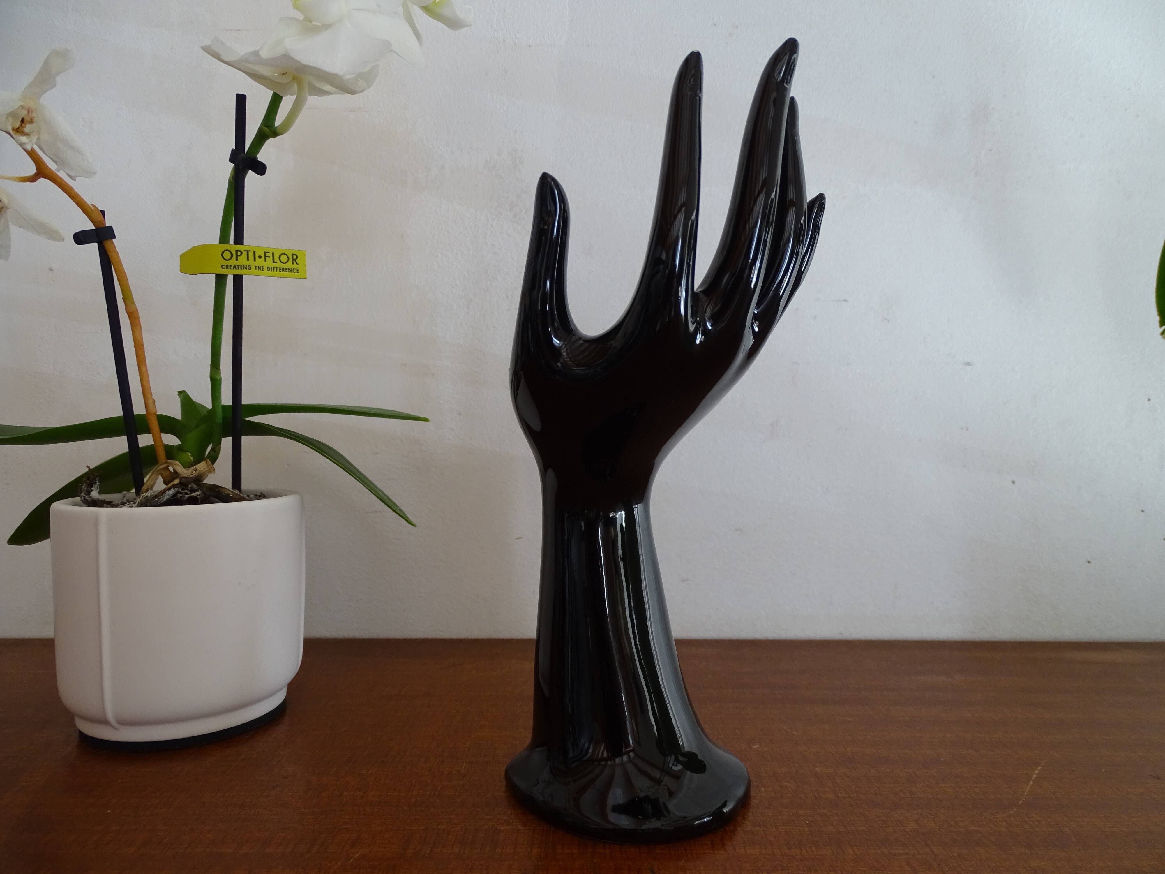 Hand ceramic black vintage ring holder