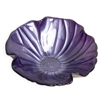 Vintage decorative glass plate in purple with flower pattern, Italy, 1960s.
