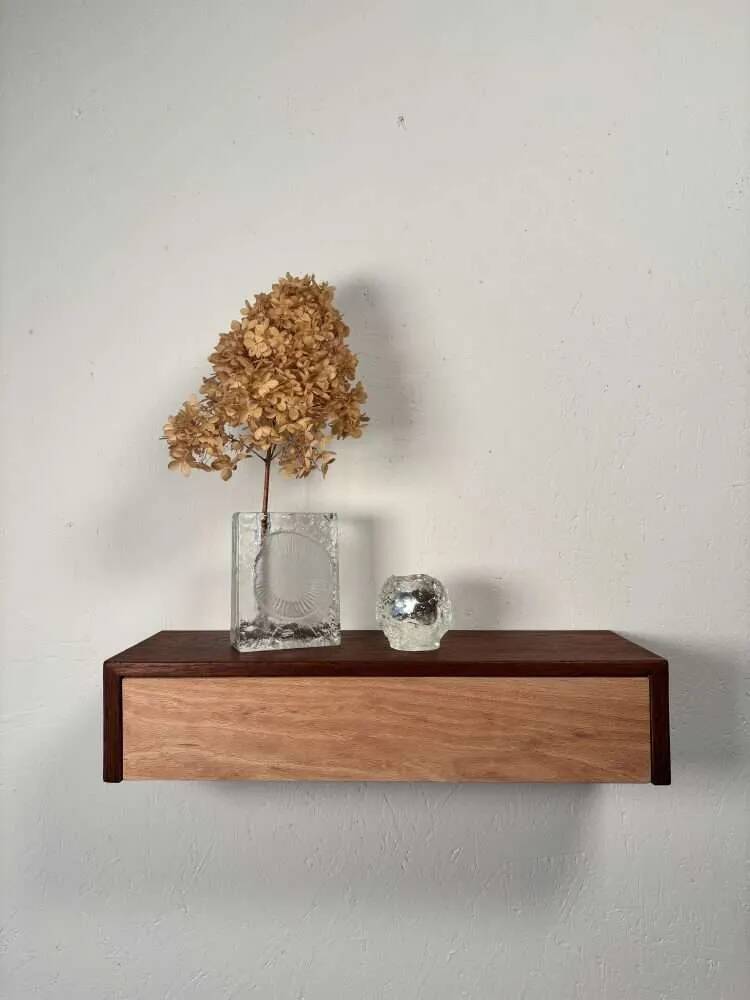 Vintage floating commode in teak and beech wood from the 1960s.