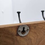 Solid teak coat hook with 2 double cast iron hooks