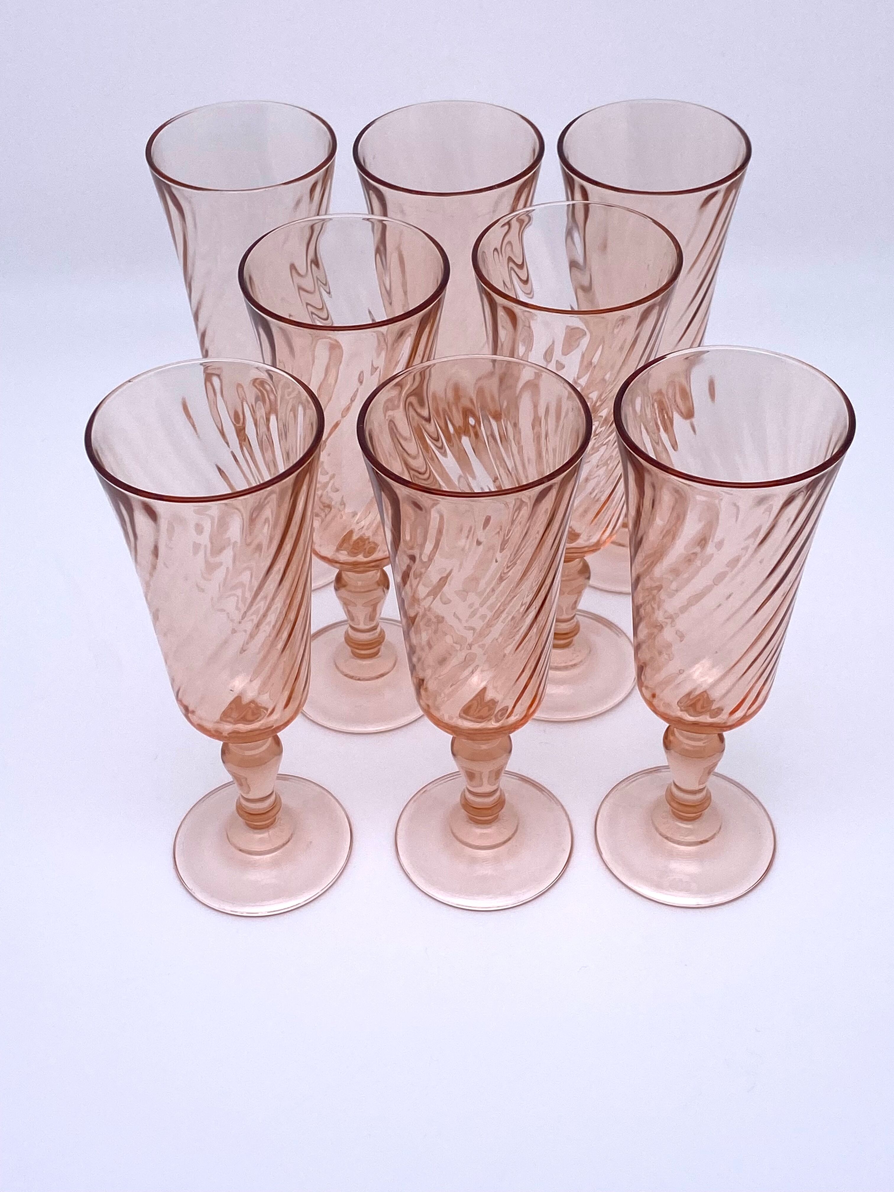 8 pink champagne flutes