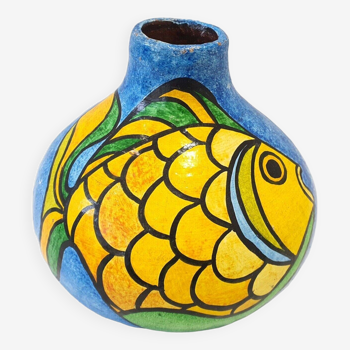 Vase en terre cuite peint décorer d un poisson vase " boule "