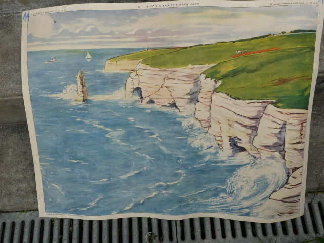 School poster Rossignol collection 50s, N° 33 and 34 the lake and the coast with cliff