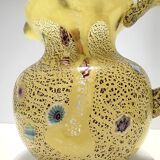 Pichet en verre soufflé à la main en opaline jaune postmoderne avec murrines et paillettes d'argent