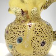 Postmodern Yellow Opaline Hand Blown Glass Jug with Murrines and Silver Flakes
