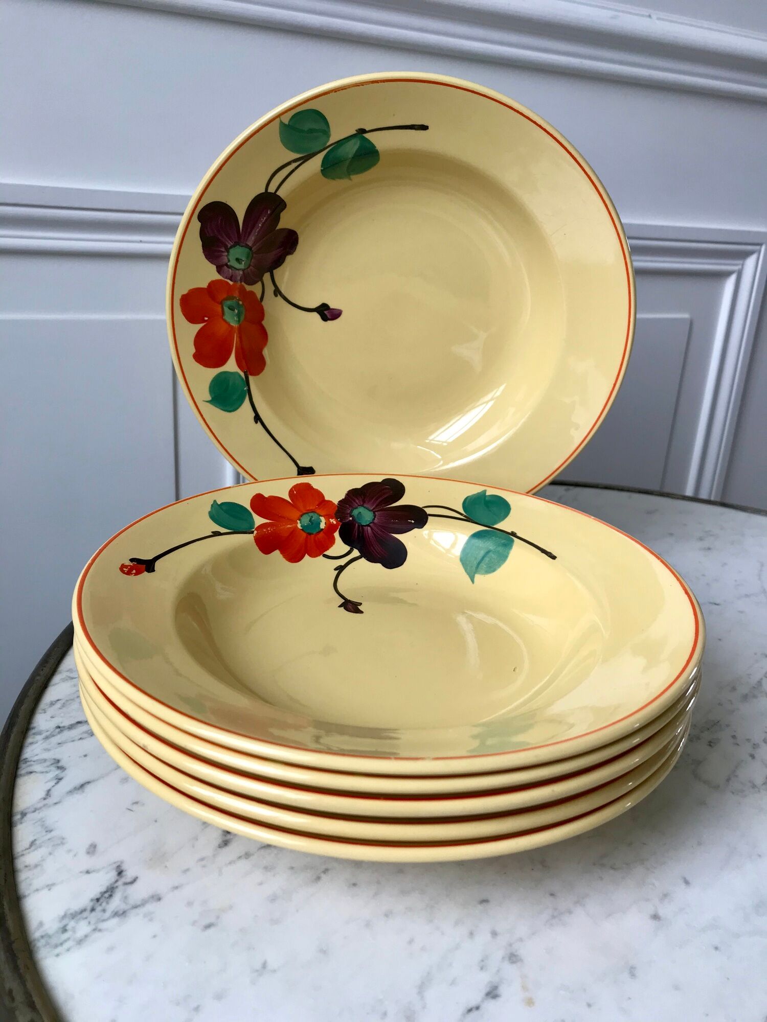Set of 6 hollow plates digoin sarreguemines model "ginette" years 30-40