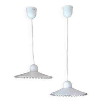 Set of 2 pleated opaline pendants