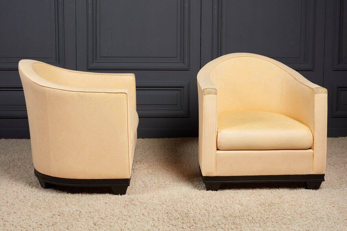Pair of Art Deco First Time armchairs 1930 cream fabric on wooden structure