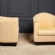 Pair of Art Deco First Time armchairs 1930 cream fabric on wooden structure