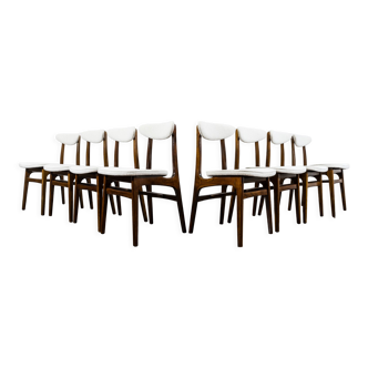 Set of 8 White Restored Vintage Dining Chairs by Rajmund Teofil Hałas, 1960's