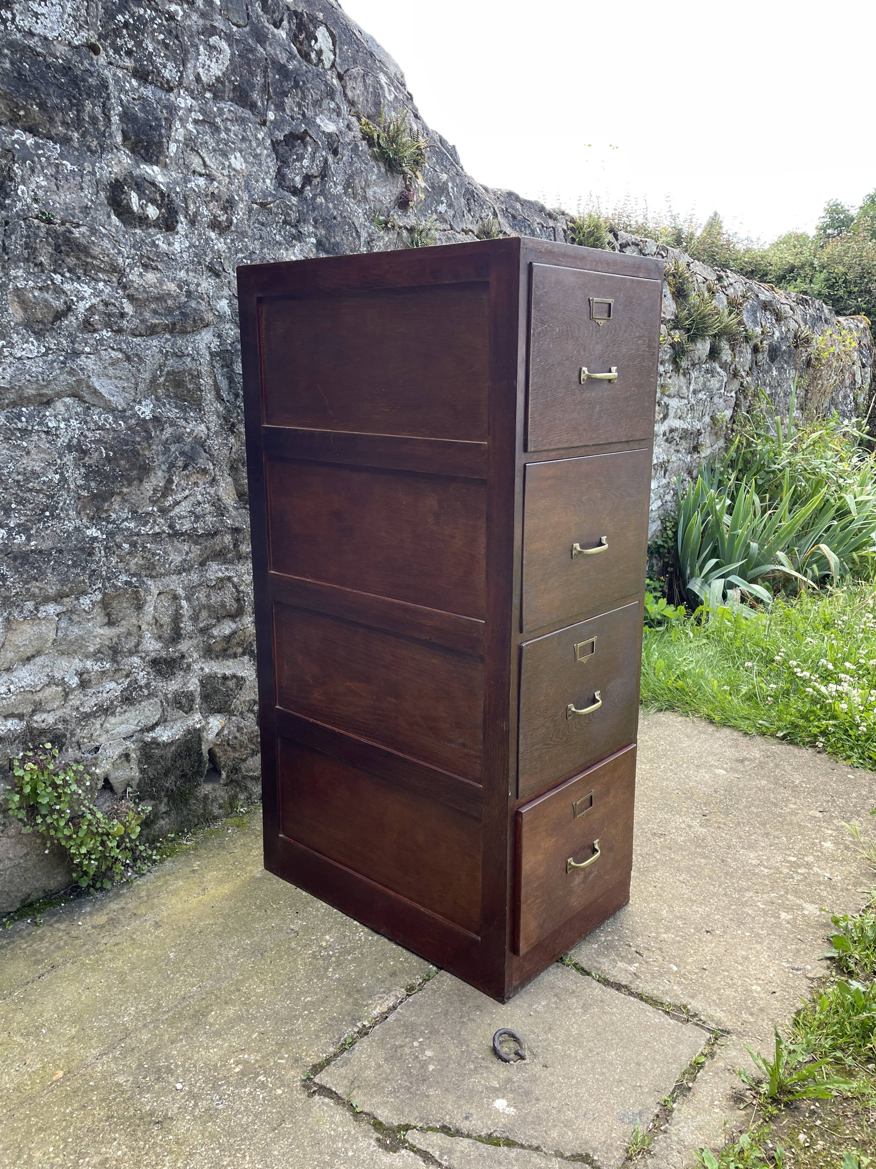 Meuble d'archives en bois, classeur 4 tiroirs 1950