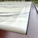 Coffee table in white marble and mahogany wood