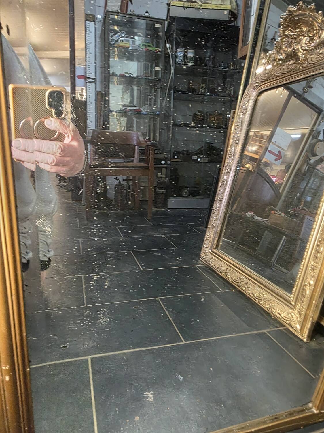 Art Deco gilded trumeau, bevelled mirror